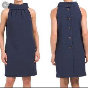 Navy Blue Collared Dress with Large Buttons